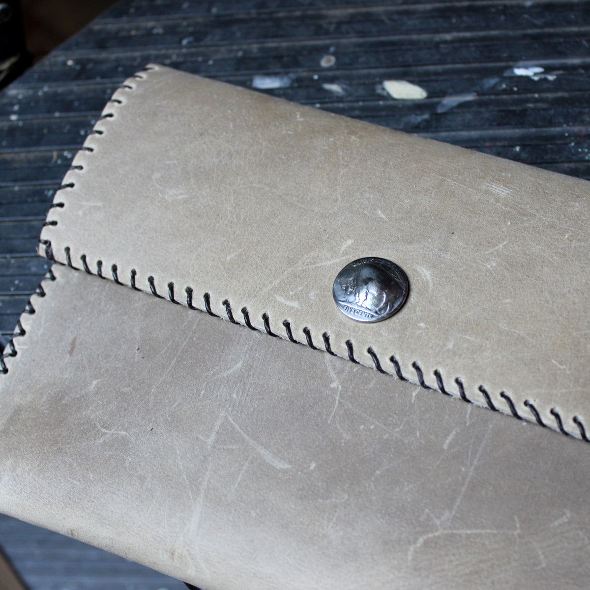 The Buffalo Nickel Snap Clutch (Sea Salt)